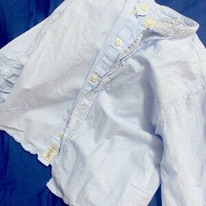 Botton down kids shirt light blue and white vertical lines with neru collar.